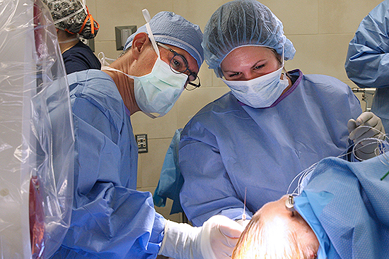 Dr. Gonzalez inserts an electrode during an sEEG case.
